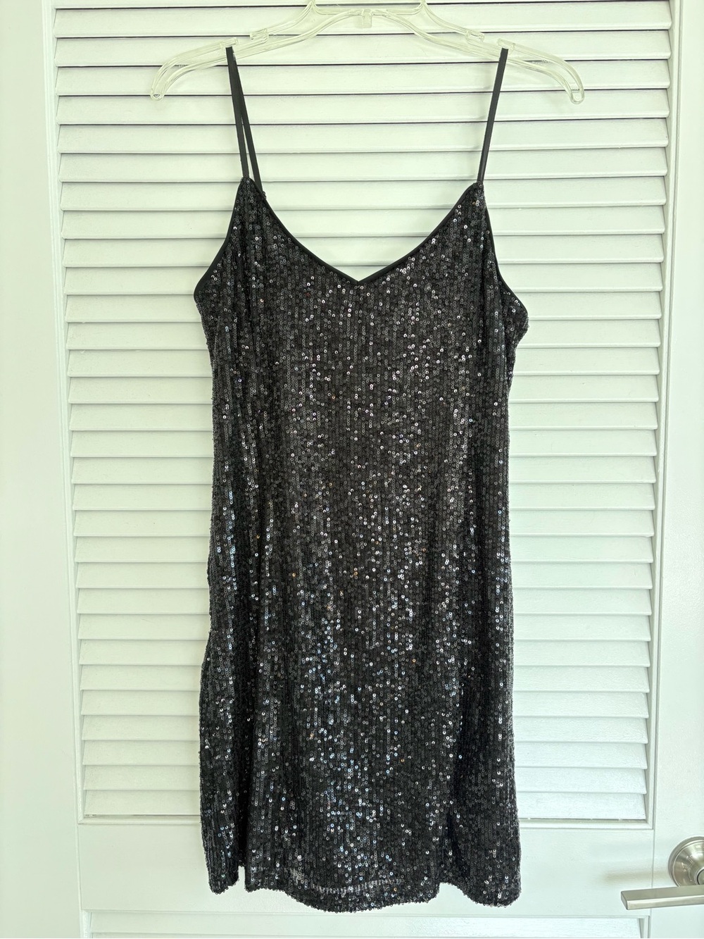 1. State Black Sequin Mini Slip Dress w Spaghetti Straps Mob Wife Urban Rush